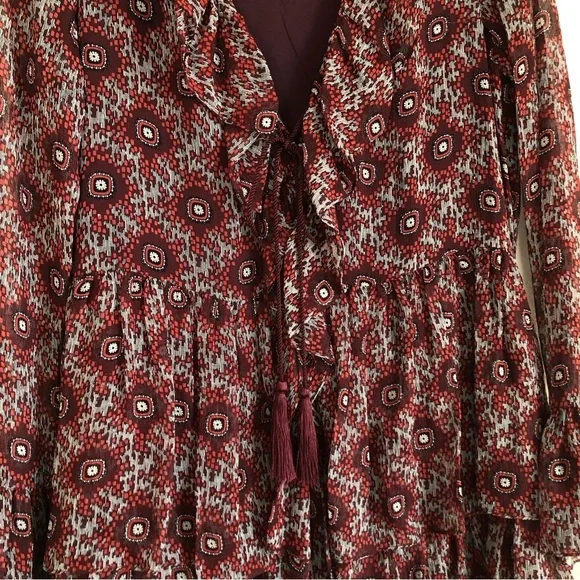 100% Silk Cinq á Sept Jasmine Floral Ruffle Fringe Dress - Picture 8 of 14